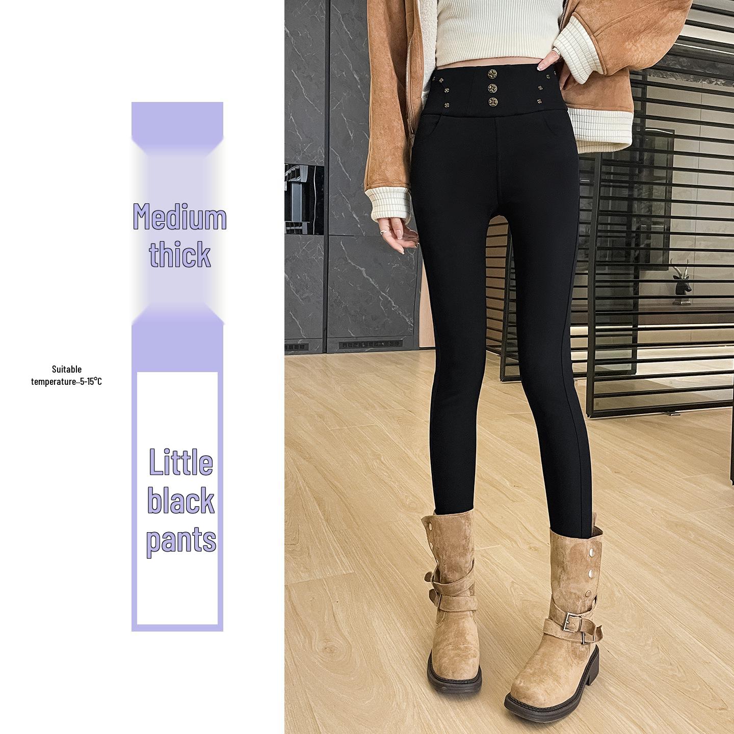

Women s Fleece-Lined Black High-Waisted Winter Pencil Pants - Thick, Slimming, Narrow-Leg, Ideal with Boots. L - Suitable for 115-130 lbs