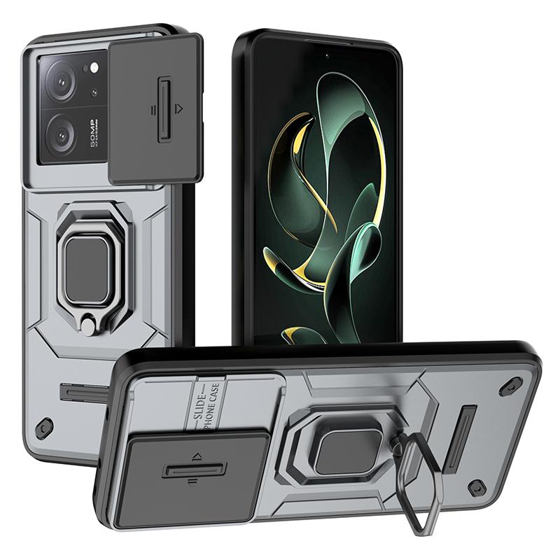 For Xiaomi Redmi K60 Ultra/13T/13T Pro Back Cover Slide Lens Lid PC+TPU Kickstand Phone Case