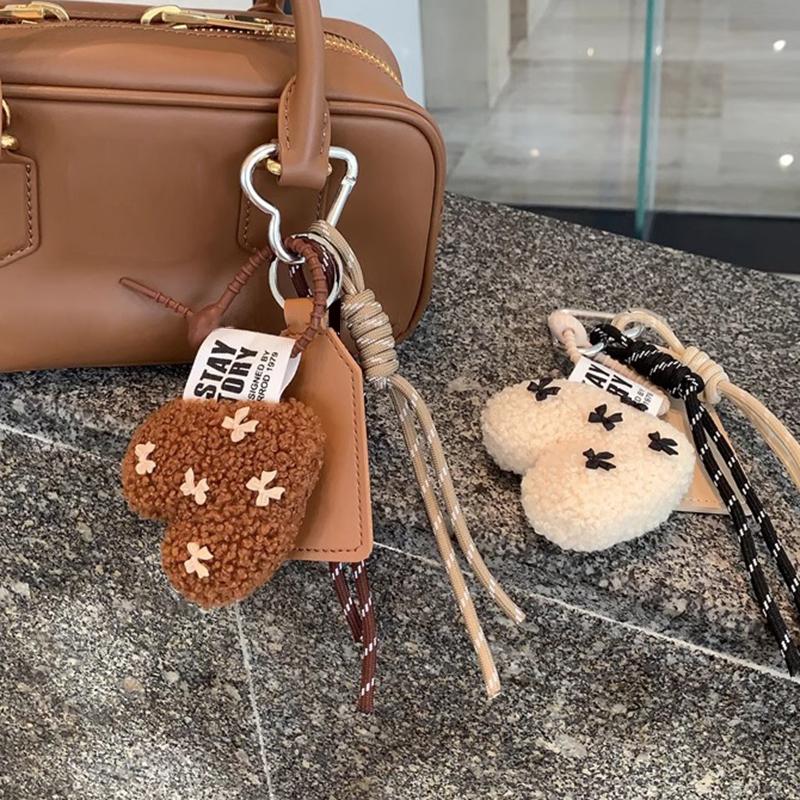 New Cartoon Bow Love Bag Pendant  For Women Couple Artificial Lamb Down Handbag Hanging Gift Decoration Accessories