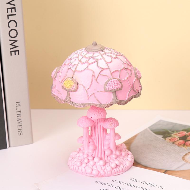 Painting Mushroom Table Lamp,Stained Plant Night Light,Resin Mushroom Bedside Lamp for Bedroom Living Room Home Office Decor