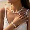Boho White Cowrie Shell Necklace & Bracelet Set for Women Handmade Beaded Rope Chain Choker Summer Beach Vacation Jewelry Gift