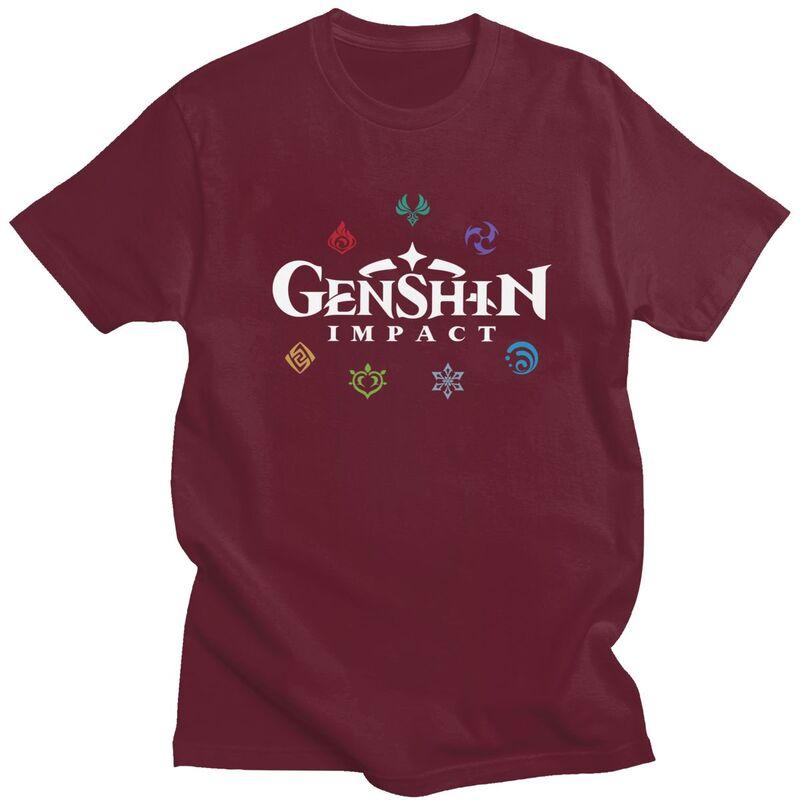 Custom Genshin Impact Elements Tshirt for Men Short Sleeve Leisure T Shirt Game Anime Tshirts Loose Fit Pure Cotton Tees Gift