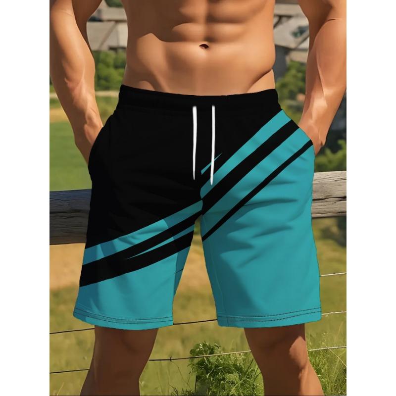 

Fashionable men s geometric print shorts, slightly elastic, comfortable and breathable, polyester fiber, casual sportswear 6XL
