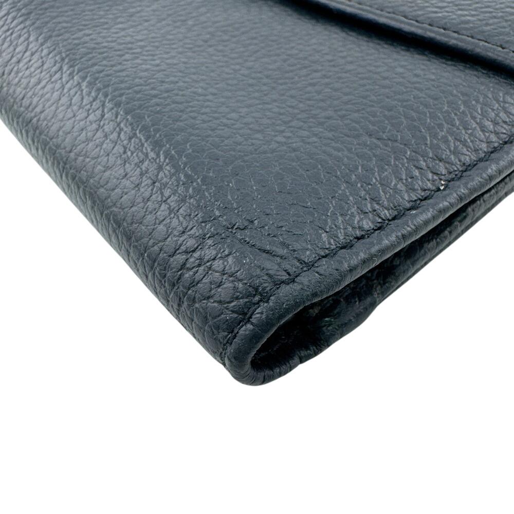 CELINE Circle logo leather Tri-fold wallet Navy leather Used