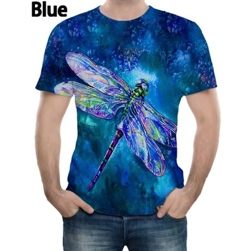 Summer Short Sleeve Crew Neck T Shirts For Men Full Printed Dragonfly Graphic New In Top Tees Streetwear Mens Large Size Tshirts