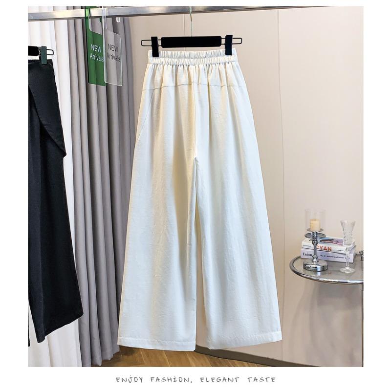 DIMANAF 2026 Plus Size Summer Women Pants Elastic Waist Oversize Fashion Office Lady Casual Long Pants Solid Black