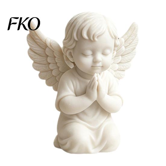 Cherub Desktop Statue 3D Printed Kneeling Angel Figurine, Praying Statue, Wings Sculpture for Home Office Indoor Outdoor Garden Decor Bedside белый