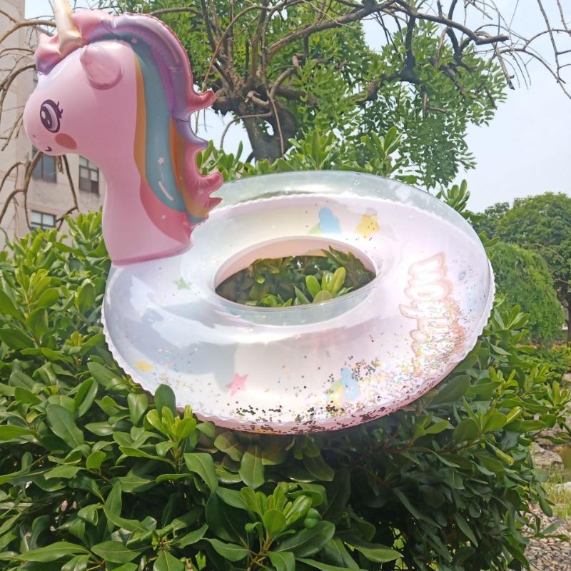 Charming Unicorn Inflatable Swim Ring - Cute Sequin Rainbow Horse Design, Durable PVC Material, Perfect for Summer Pool Parties