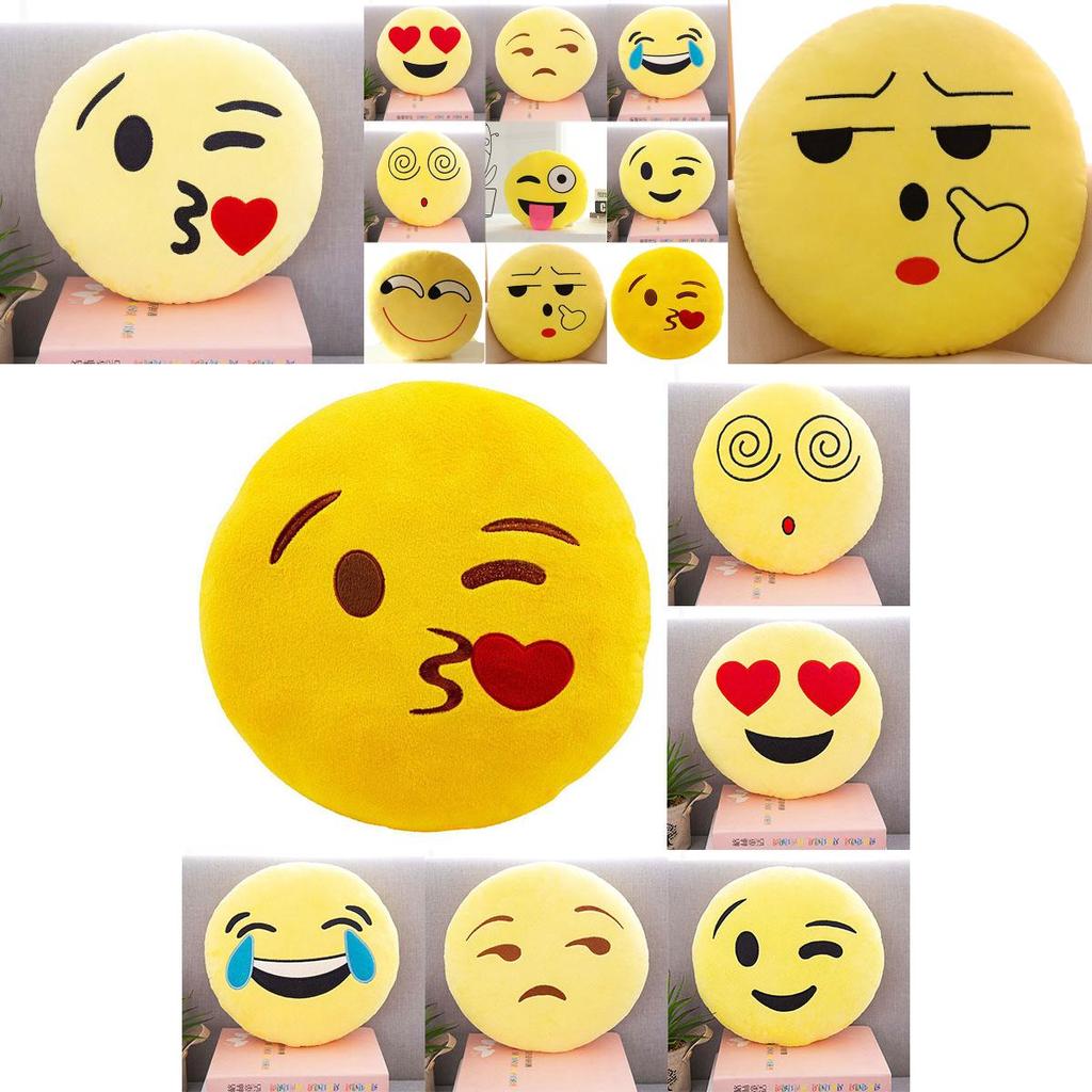 Charming 13" Yellow Round Emoji Pillow With Cute Fun Design And Soft Plush Material