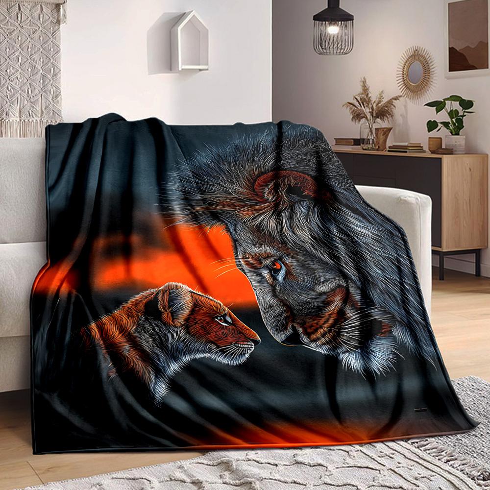 1pc Lion, Sunset Blanket Lightweight Blanket Throw Blanket For Sofa, Bed, Travel, Camping, Livingroom, Office, Couch, Chair yy251010049