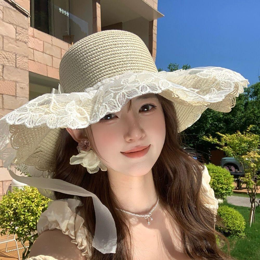 Flower Sun Hat Large Brim Wide Brim Hat Fashion Beach Cap Sun Shading