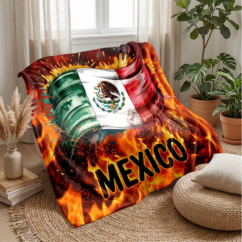 Mexico footbal Printed Flannel Blanket Skin Friendly Warm Decorative Throw for Indoor Couch Bed Daily Use