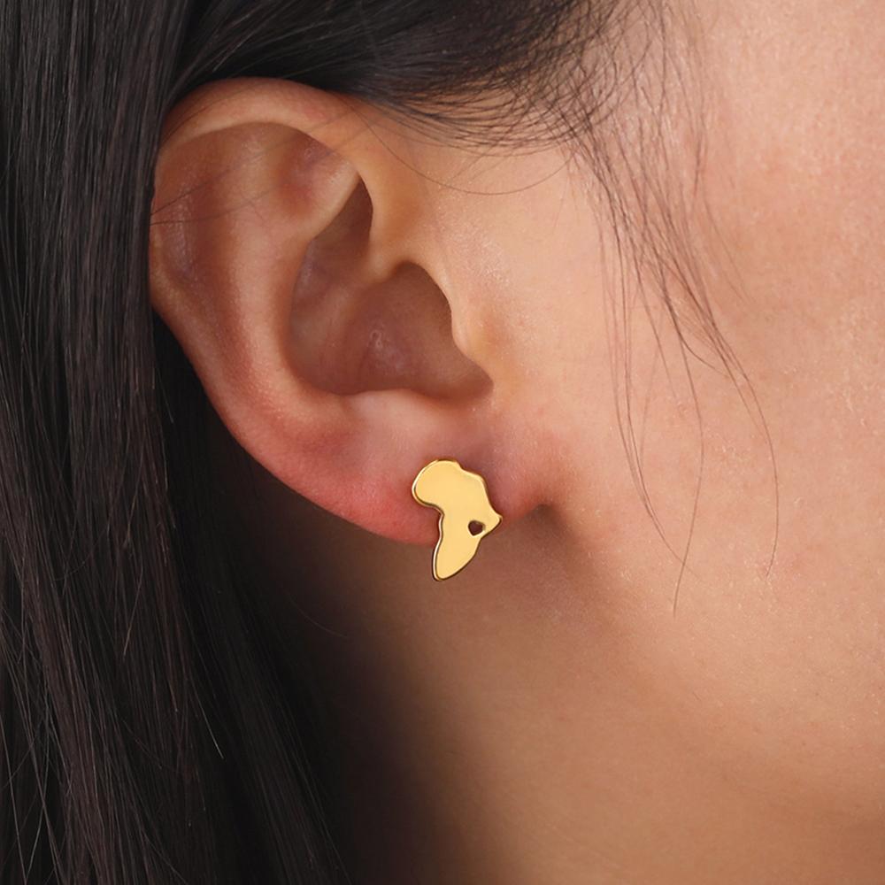 My Shape Mini Afrika Herz Ohrstecker für Damen Mädchen Goldfarbe Edelstahl Hohl Afrikakarte Stecker Ohrring Modeschmuck