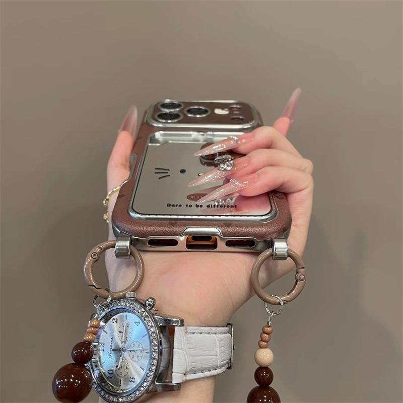 Brown Love KT Cat Suitable for iPhone17 Pro Mobile Phone Case Apple 16 Pro Makeup Mirror 15 Pro Card Pack 14p