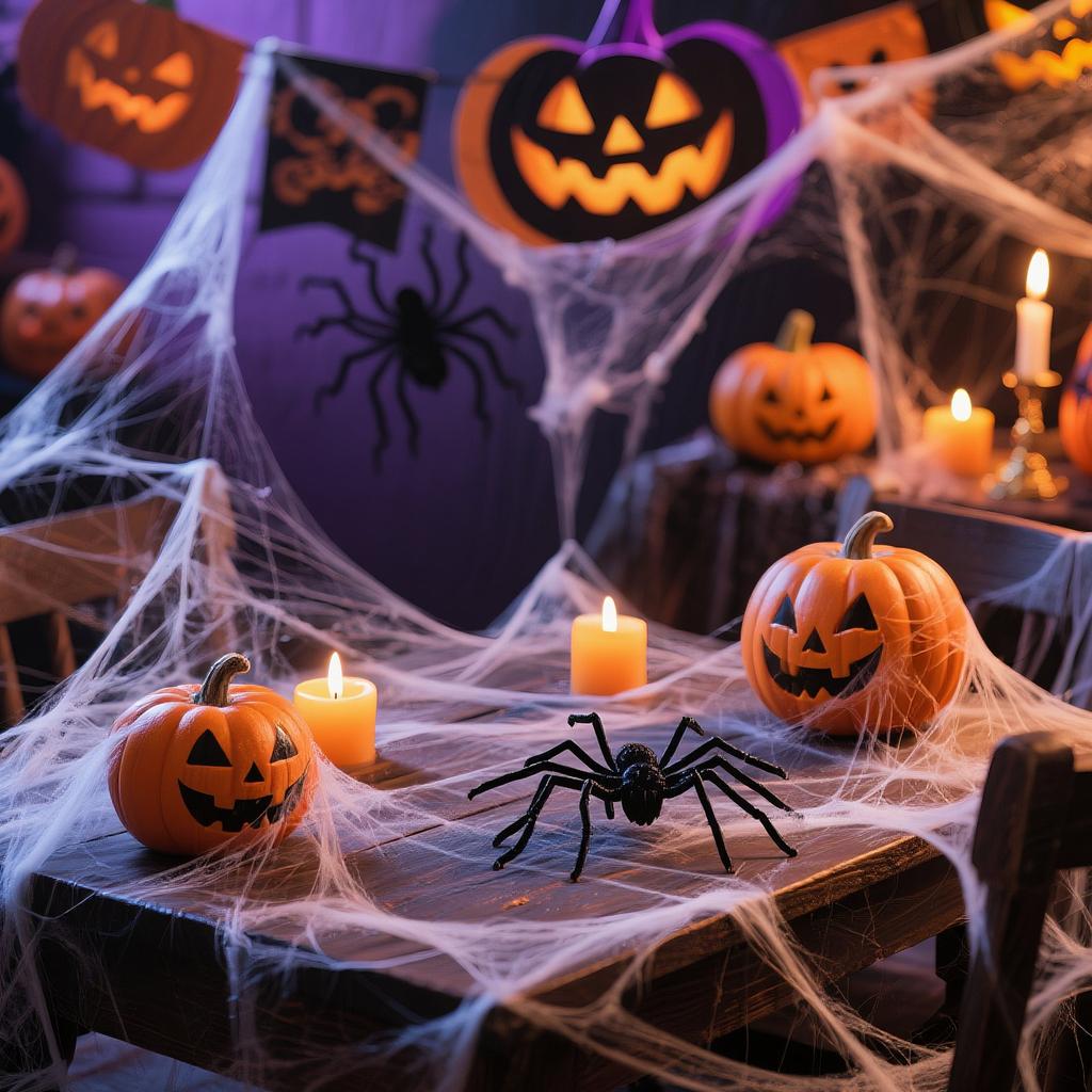 Dekoracje Halloween Pajęczyny Ze Sztucznymi, Super Rozciągliwe Pajęczyny na Halloweenowe Zaopatrzenie na Imprezę Wewnętrzną i Zewnętrzną Dekoracje na Bramę Garażową