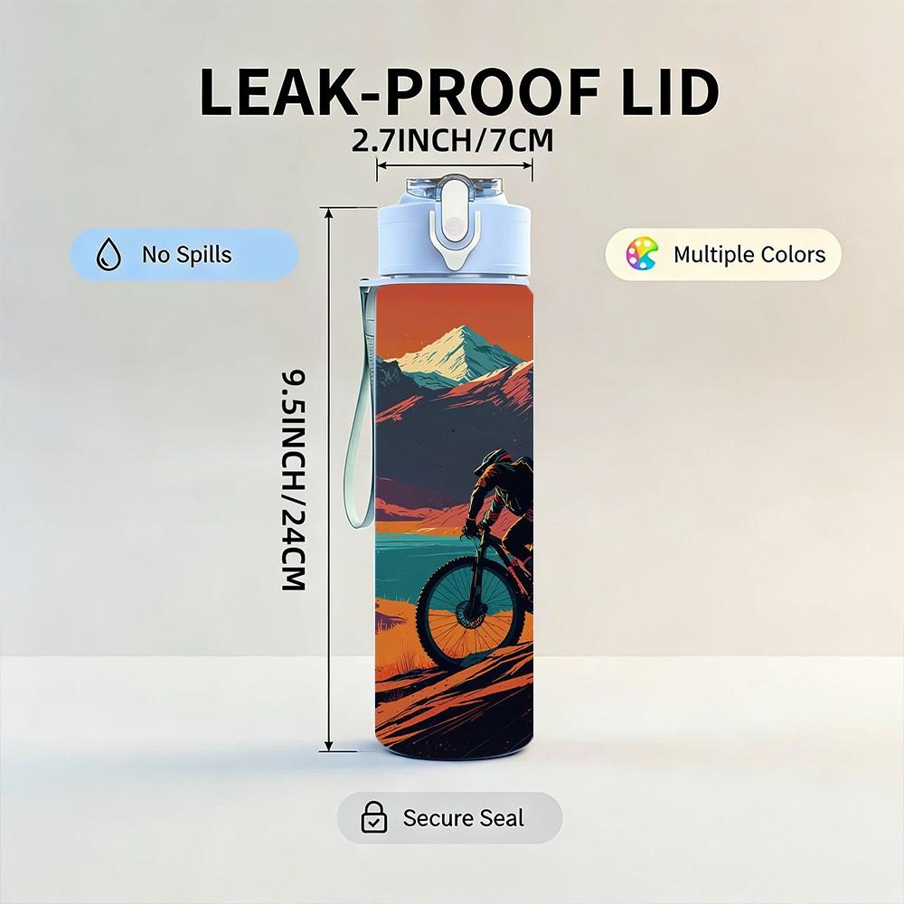1PC Mountain Biking Cycling Scenery Print 750ml Color Plastic Sports Water Bottle Leakproof Flip Straw Lid Suitable for Sports Office Home Use