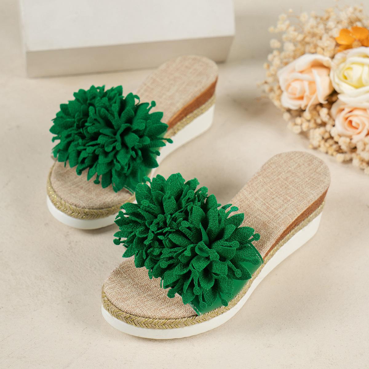 

Тапочки с крошкой, летние, на толстой подошве, с покатым каблуком, классные тапочки, женские сандалии, одно слово, женские цветы, большой размер 42