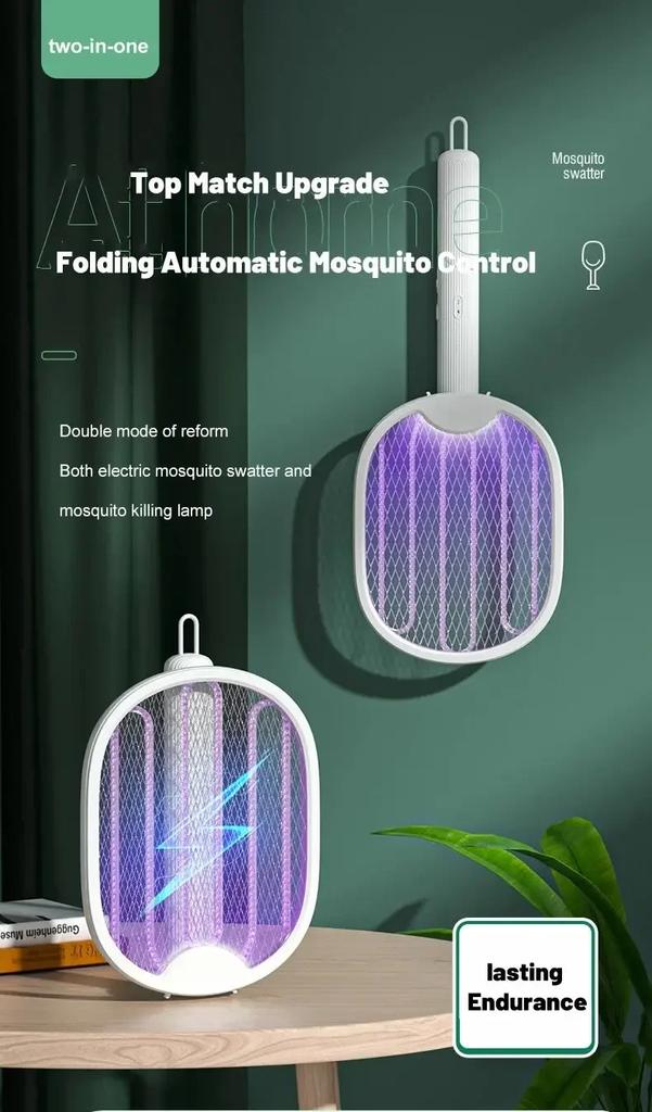 New Foldable Electric Mosquito Killer Fly Swatter Trap USB Rechargeable Mosquito Killer with 3000V Rechargeable Mosquito Fly