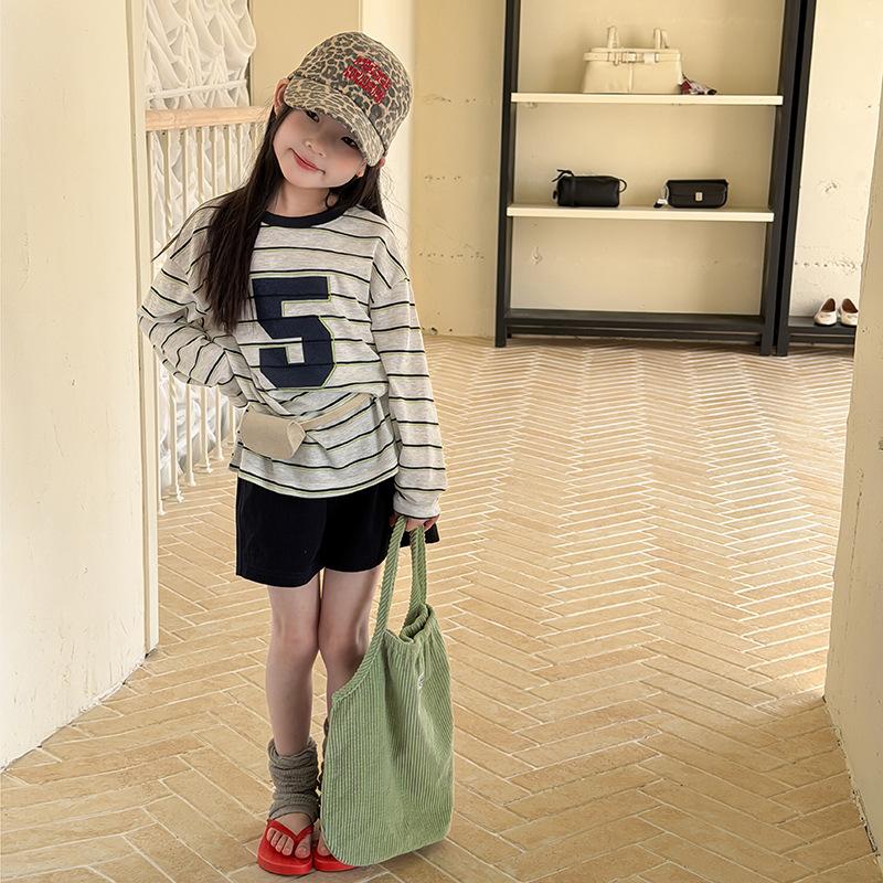 Kids Unisex Loose Lightweight Long Sleeve Striped Letter Sun Protection T Shirt 100cm