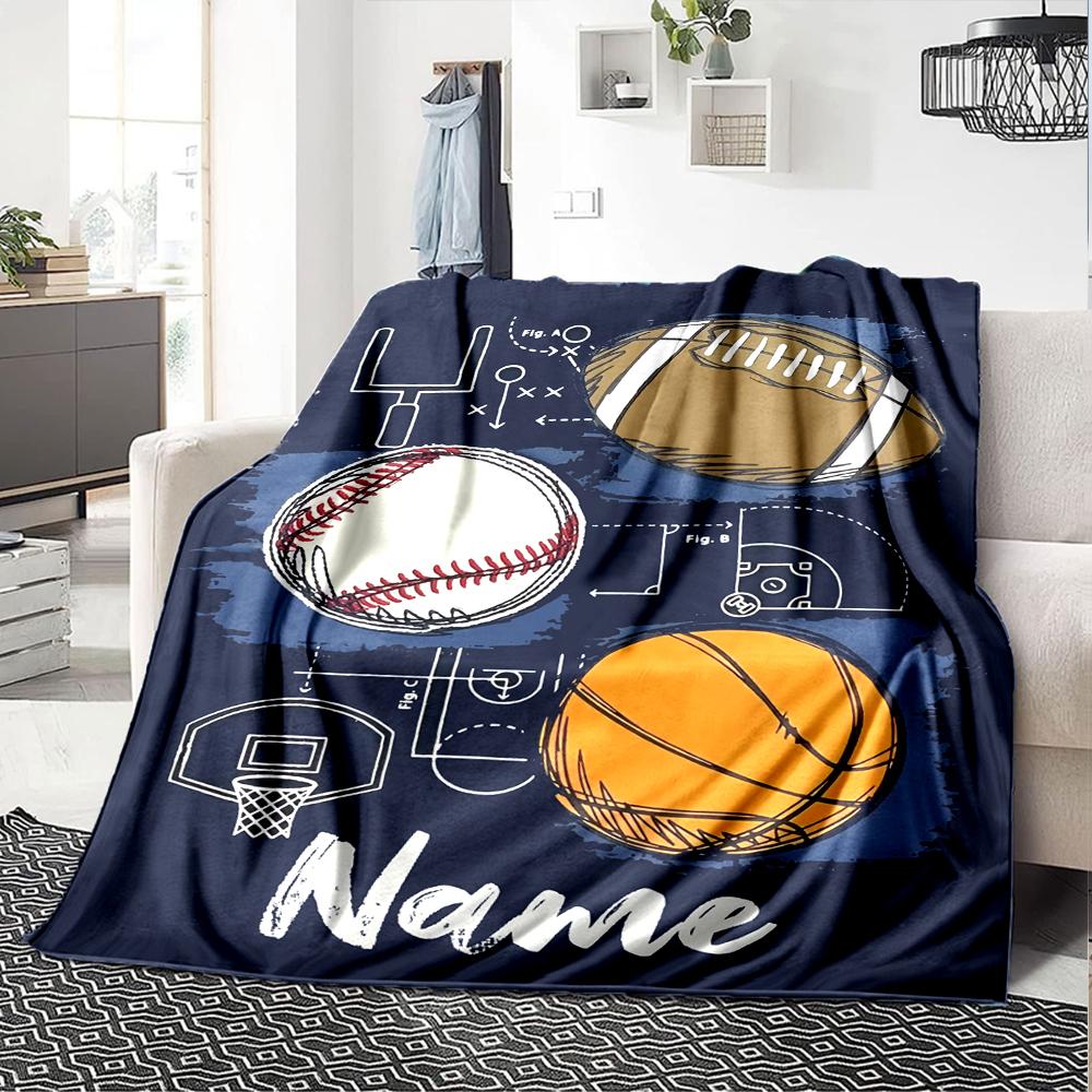 Custom Name Ball Sports Theme Printed Blanket - Perfect for Couch, Bed, Travel & Outdoor Use | Machine Washable, Cozy & Durable.