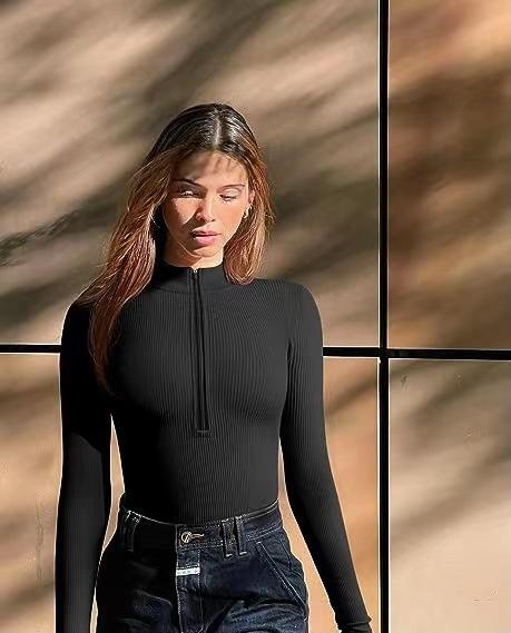 

Комбинезон с длинными рукавами. Сексуальный комбинезон в рубчик с застежкой-молнией спереди. Топ с длинными рукавами. S чёрный