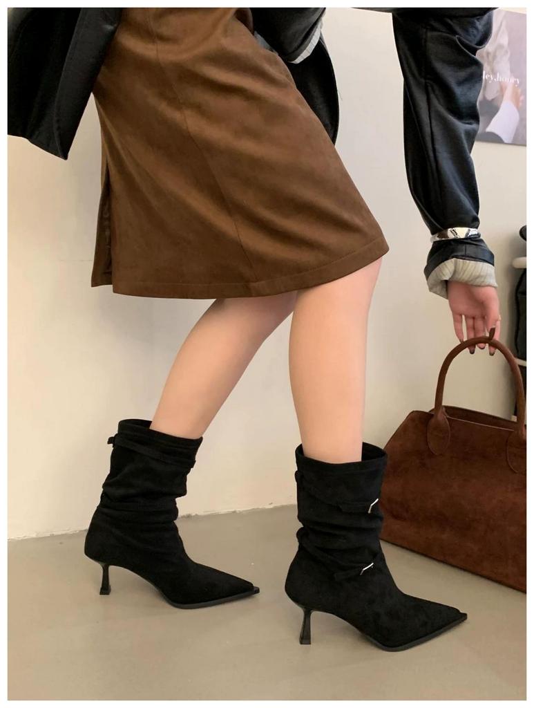 2025 Sexy Pointed Toe Women Boots Autumn High Heels Shoes Luxury Chelsea Boots Party Stiletto Pumps New Plus Size 40 Mujer Botas