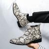 Fashion Luxury Designer New Men's Pointed Rock Punk Snake Skin Leather Casual Ankle Boot Male Winter High Tops  Shoes Zapatos Hombre