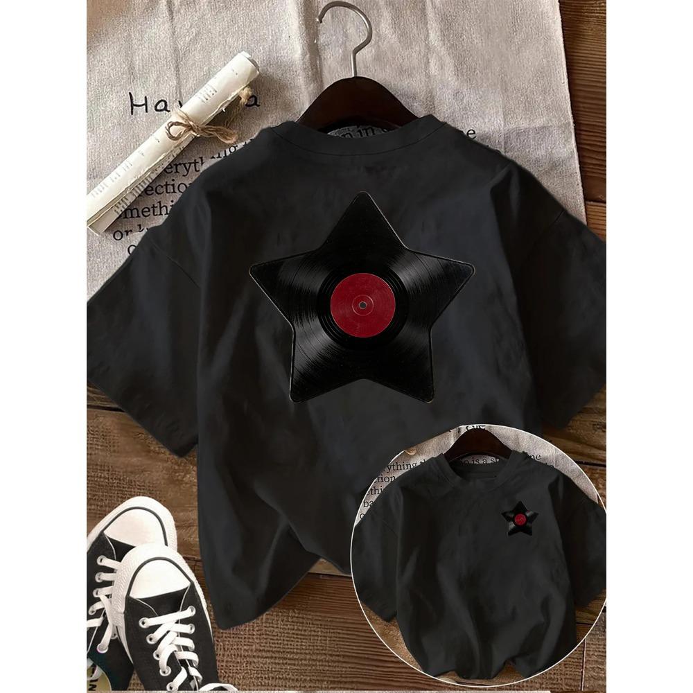 Vintage Vinyl Record Star Graphic T Shirt Women Retro Music Print Tee Harajuku Aesthetic Casual Short Sleeve Top