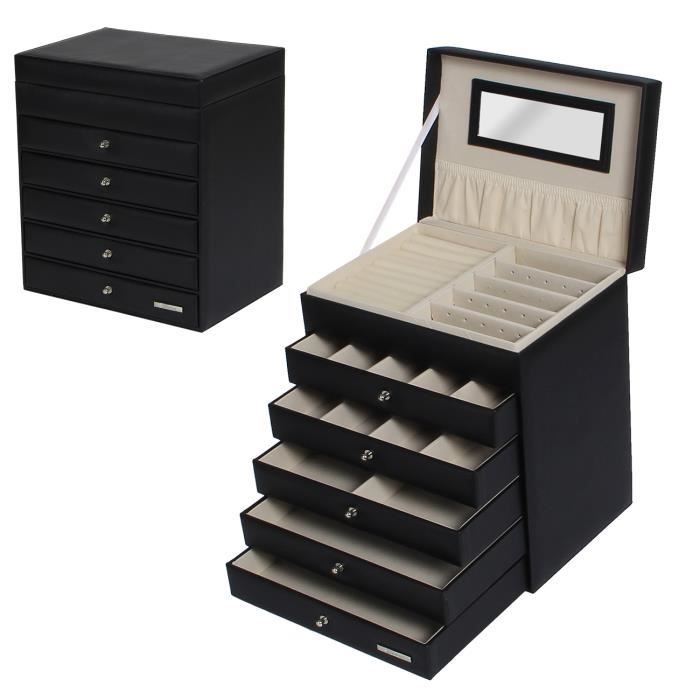 Yorbay Boîte à Bijoux Coffret à Bijoux 6 Étages pour Boucles d'oreille Colliers Bracelets (5 Tiroirs, Noir)
