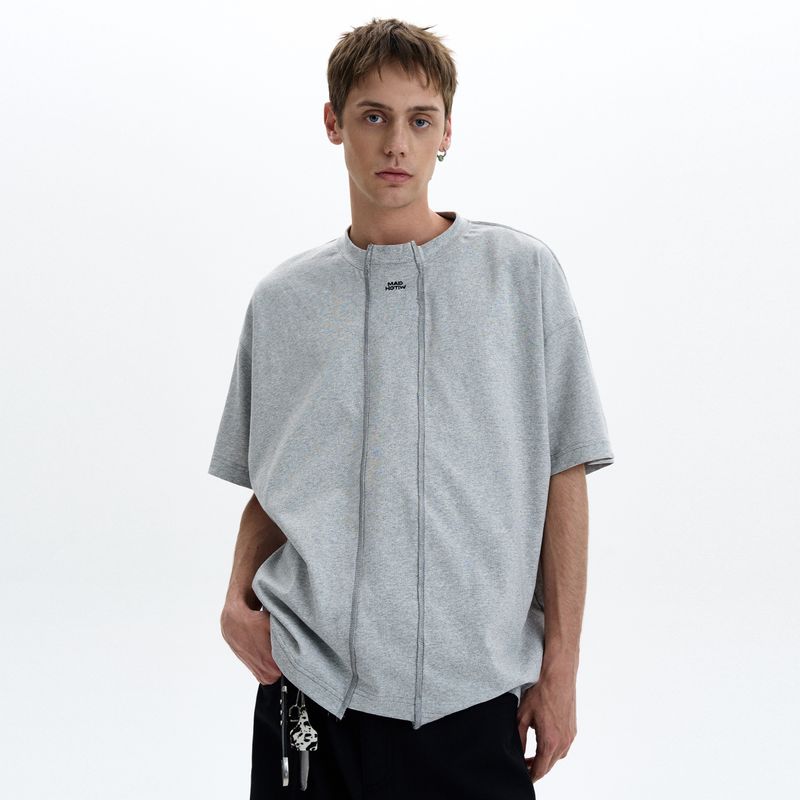 Madwitch Original American Trendy Brand Staggered Patchwork Short-Sleeve T-Shirt for Men and Women Cleanfit Niche Design Top