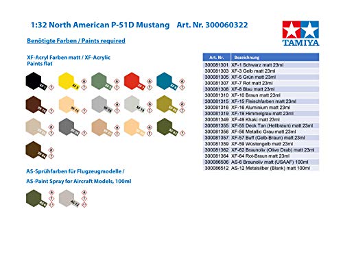 Tamiya 1/32 Aircraft Series No. 22 U.S. Army North American P-51D Mustang Plastic Model Kit 60322