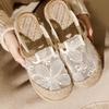W Summer New Mesh Women's Shoes Retro Ethnic Style Women's Shoes Simple and Elegant Small Flower Embroidery Round Head Cloth Slippers Women