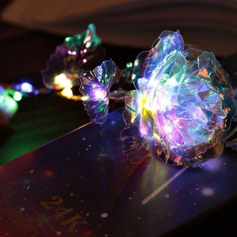 Sztuczny Kryształowy Kwiat ze Światłem na Prezent dla Żony Dziewczyny, DIY Platerowana Róża Rękodzieło Pudełko na Prezenty na Urodziny Rocznicę Dzień Matki