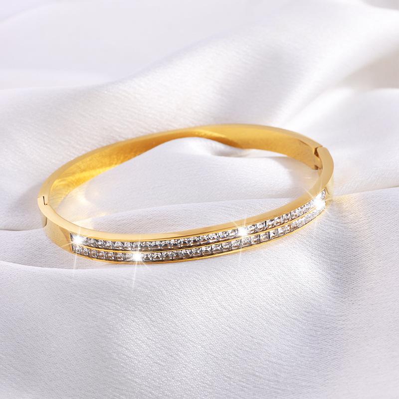 Women Golden Double Row Diamond Bracelet Korean Version of Simple and Luxurious Non Fading Diamond Inlaid Bracelet