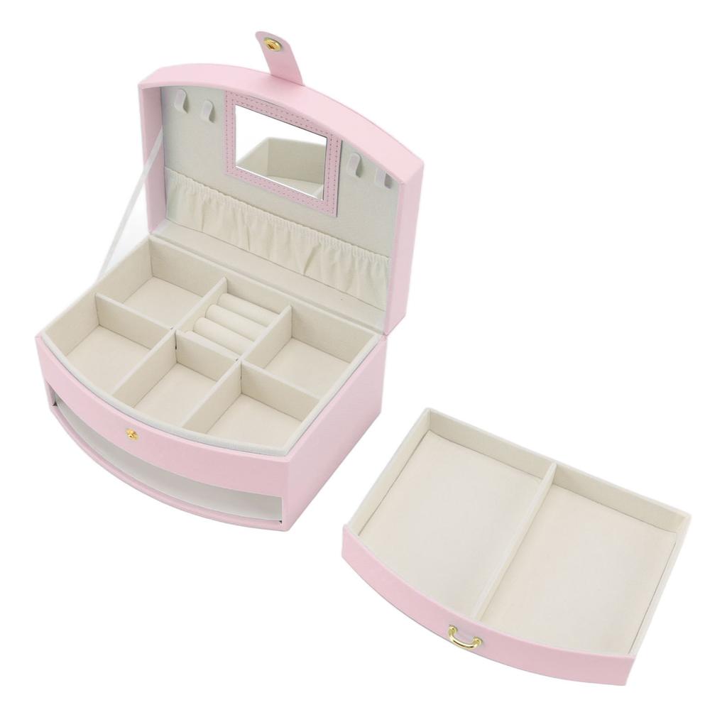Travel Jewelry Case Portable 2 Layers PU Leather Jewelry Storage Holder Box with Clasp and Handle for Earrings Necklace