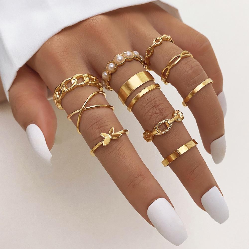 

Набор из 22 колец «Бабочка и любовь»: Европейский и американский дизайн Multi-Joint, нишевый дизайн для женщин Alloy