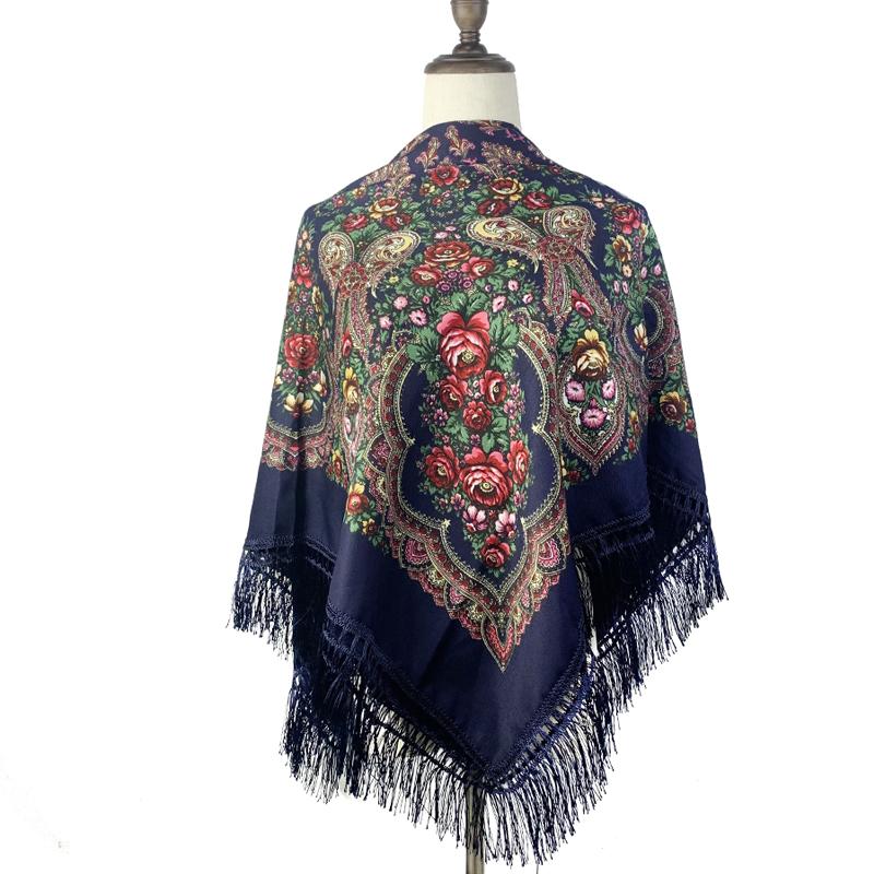 120*120Cm Russian Square Scarf Traditional Ukrainian Fringed Shawl Ethnic Travel Shawls Babushka Handkerchief Hijab Head Wraps