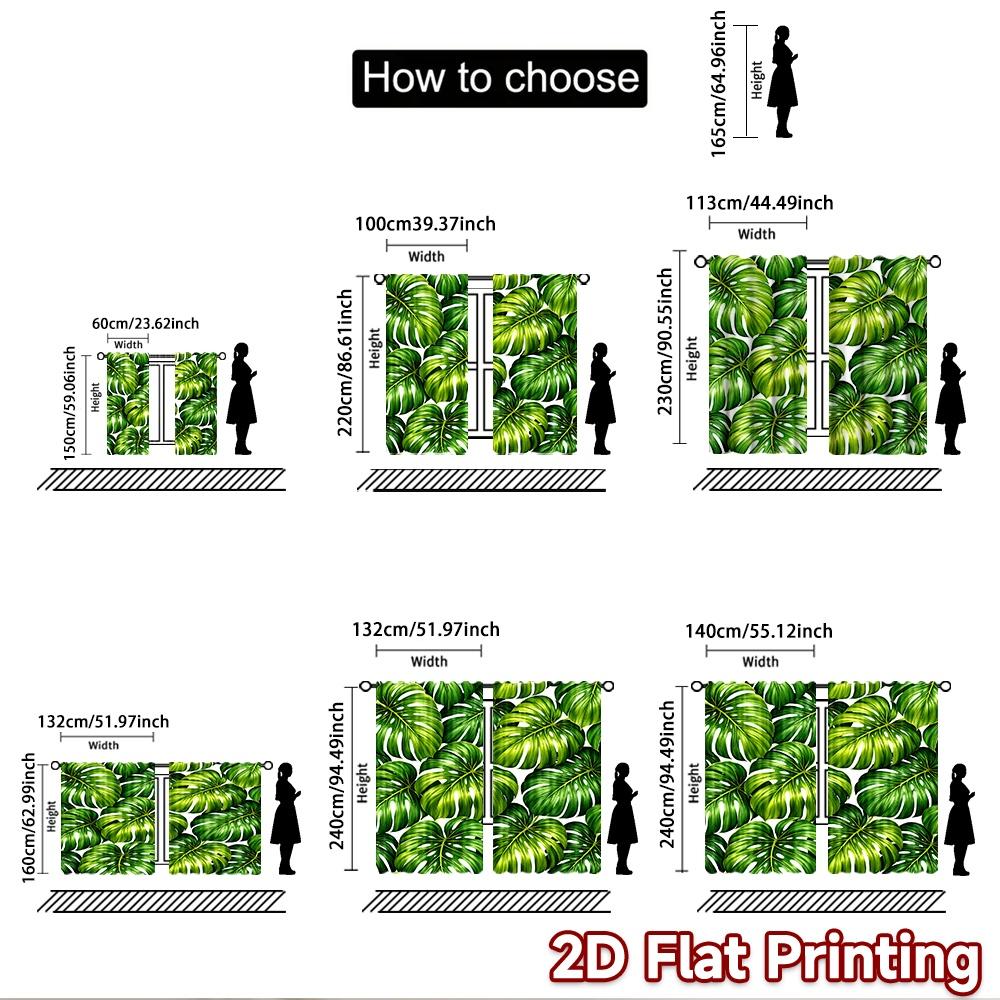 2D flat printing 2pcs Curtain Curtain Tropical Green Leaves Digital Printed Polyester Drapes All Season Party & Holiday Decor
