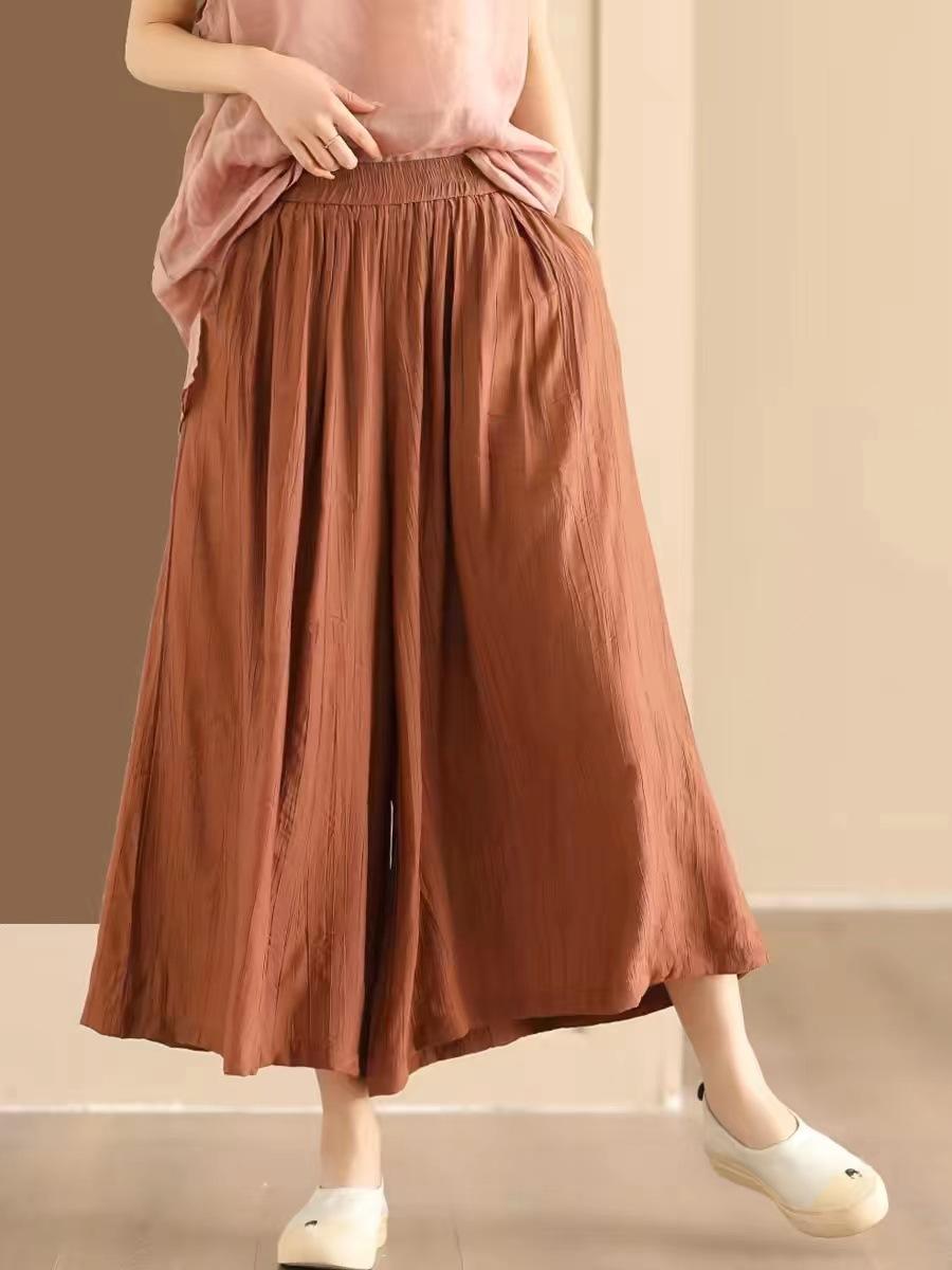 

Женские винтажные широкие брюки Johnature, однотонные брюки с эластичной талией, летние свободные повседневные женские брюки One Size