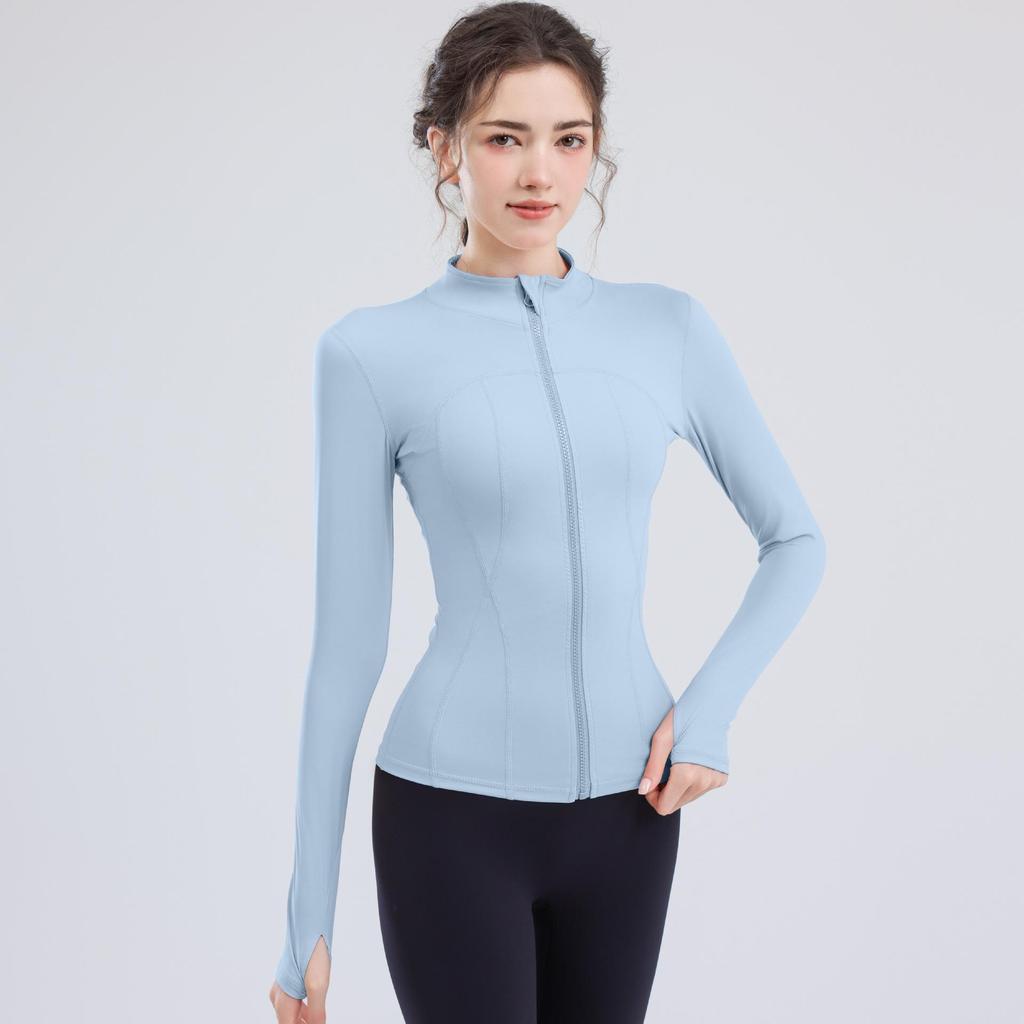 Women's Long Sleeve Yoga Top - Stand Collar, UV Protection, Lightweight Fitness Shirt for Summer 2024