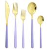 5Pcs Purple Dinnerware Set 18/10 Stainless Steel Cutlery Set Knife Dessert Fork Spoon Silverware Set Kitchen Party Tableware Set