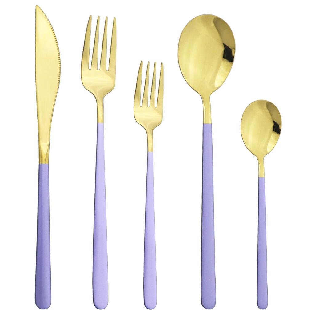 5Pcs Purple Dinnerware Set 18/10 Stainless Steel Cutlery Set Knife Dessert Fork Spoon Silverware Set Kitchen Party Tableware Set