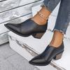 Western Style Elastic Single Shoes, British Style Pointed Toe, Thick Heel, Large Size Chelsea Small Leather Shoes for Women, 2025