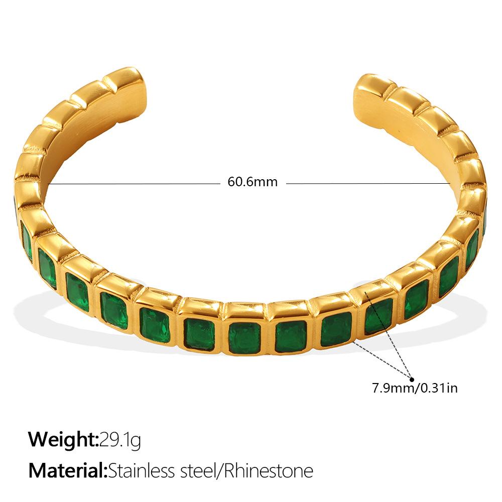 Light Luxury Retro Style Multi-Color Zircon Open Bracelet Stainless Steel Stacked Versatile C-Shaped Bracelet
