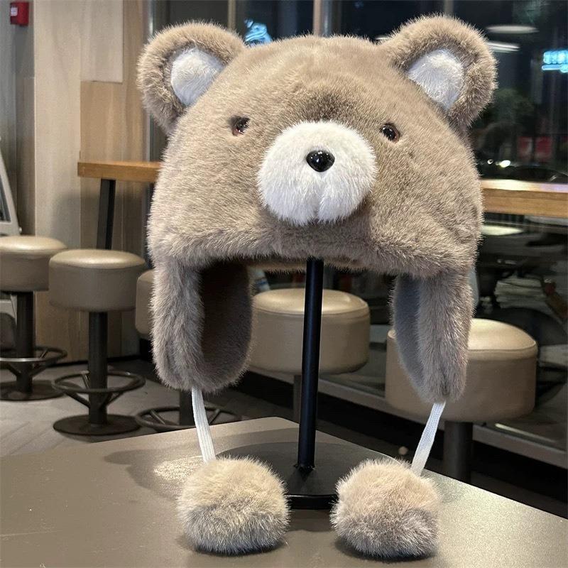 Bären Plüschmütze Damen niedlich vielseitig Ohrenmütze Winter Outdoor verdickt kalt- und winddicht Herren