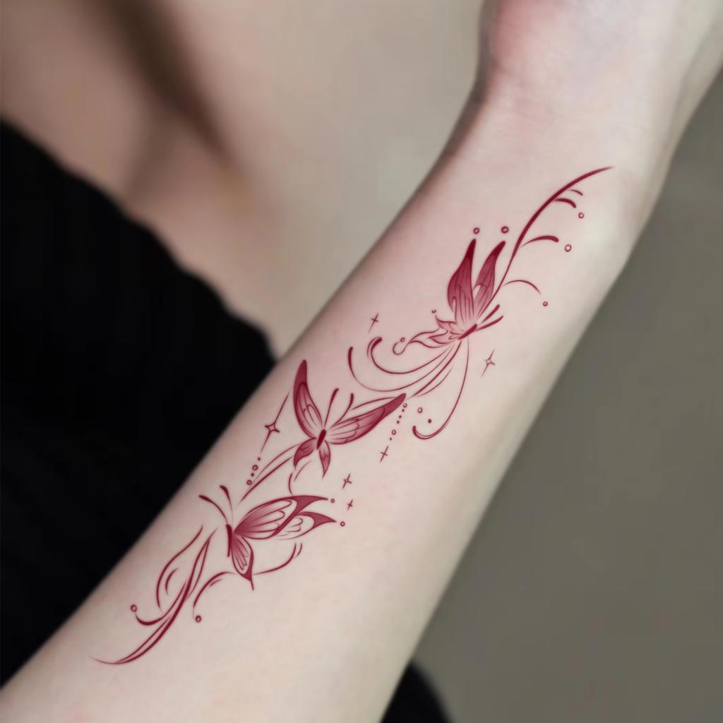 Burgundy Gradual Change Butterfly Tattoo Sticker, Waterproof And Long-Lasting, Gentle Arm Model, Simulated Tattoo Sticker