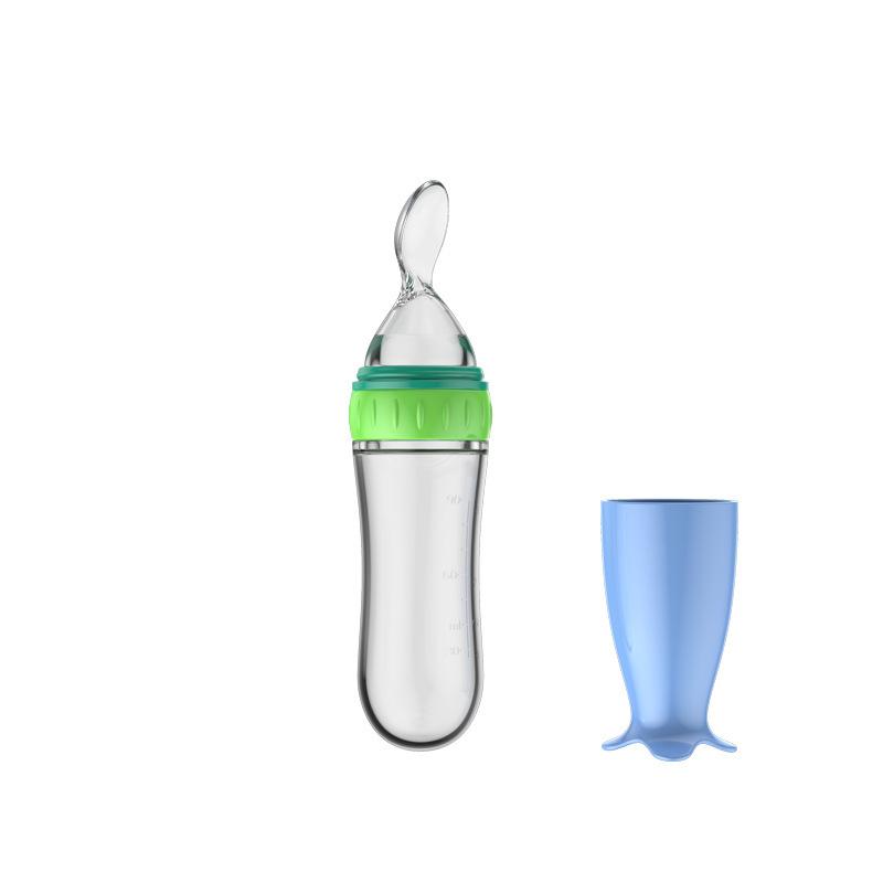 Mamadeira de silicone segura e útil com colher, suplemento alimentar, arroz, cereal, mamadeira, colher de apertar, leite, mamadeira, copo