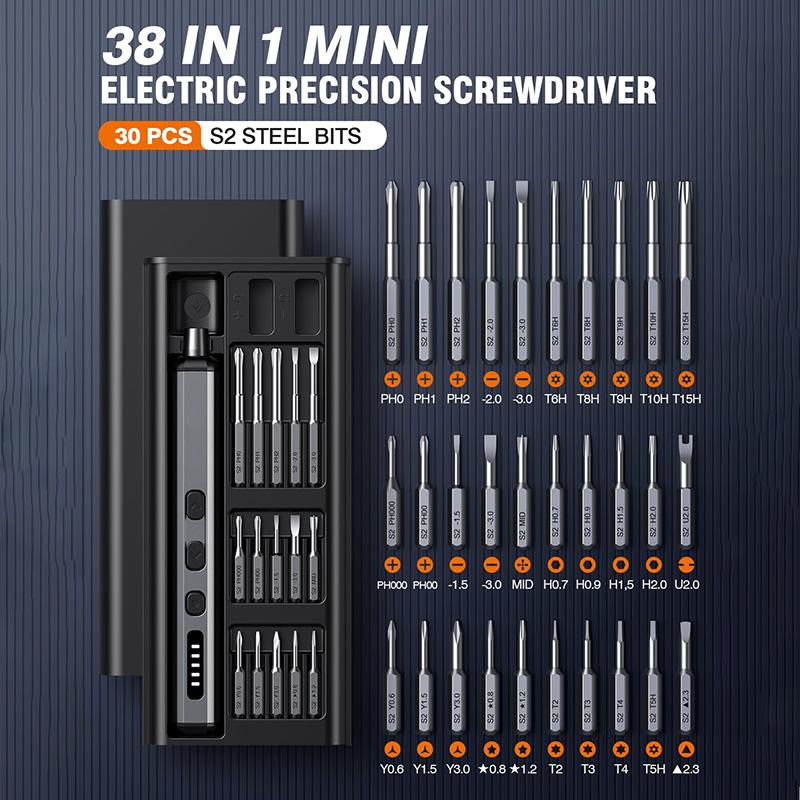 Mini Electric Precision Screwdriver, 38 in 1 Magnetic Bits, Torque Control, DIY Tools, Repair Tool Kit for iPhones, Switch,PS5