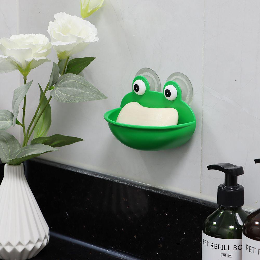 Wall Mounted Hanging Shelf Frog Soap Holder Cartoon Sucker Soap Dish Drain Rack Storage Box