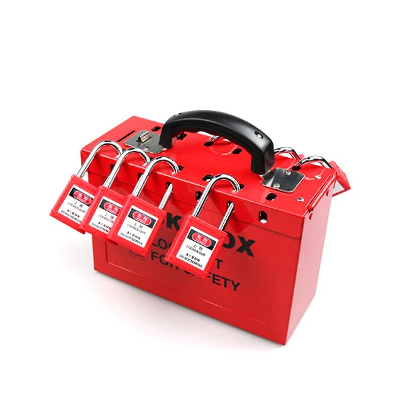 Red Portable Steel Group Safety Lockout Box Kits Small Hand Lock Box Steel Plate Management Station Tagout Box